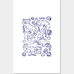 OTTER navy toony pattern Posters and Art